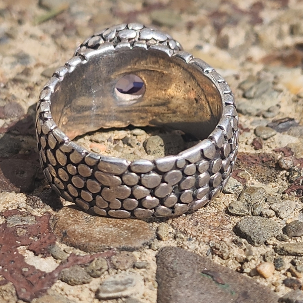 Sterling Silver Heavy Chunky Women's Ring Sz 11 Purple Gemstone Men's Snake Skin - Picture 9 of 11